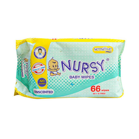 NURSY BABY WIPES UNSCENTED - 66'S X 30